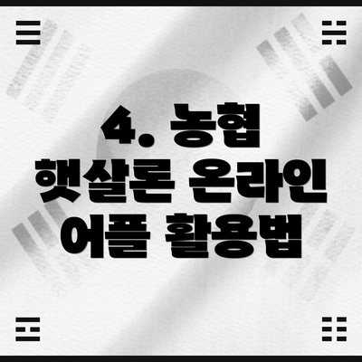 4. 농협 햇살론 온라인 어플 활용법